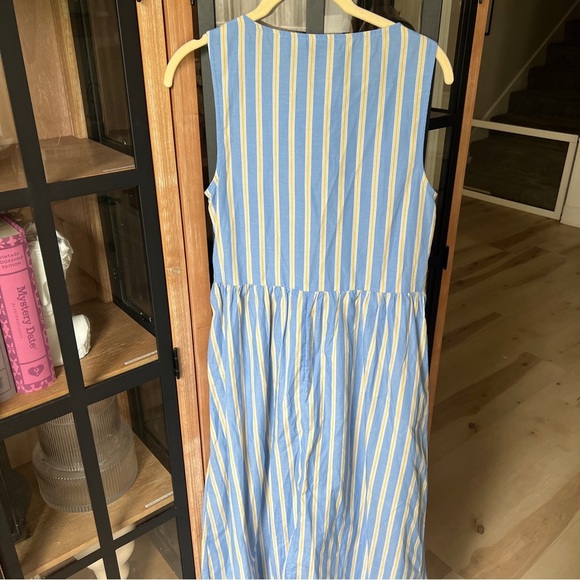 Tie front bows midi dress babydoll maxi Stradivarius Asos striped sleeveless - Picture 5 of 8